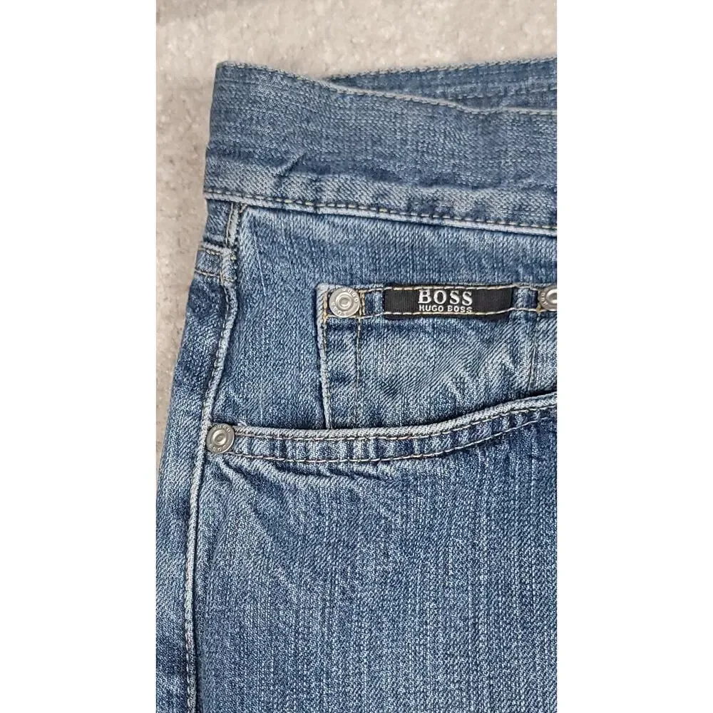 Hugo Boss TEXAS Men's Straight Baggy Fit Blue Denim Logo Jeans Sz 37x29